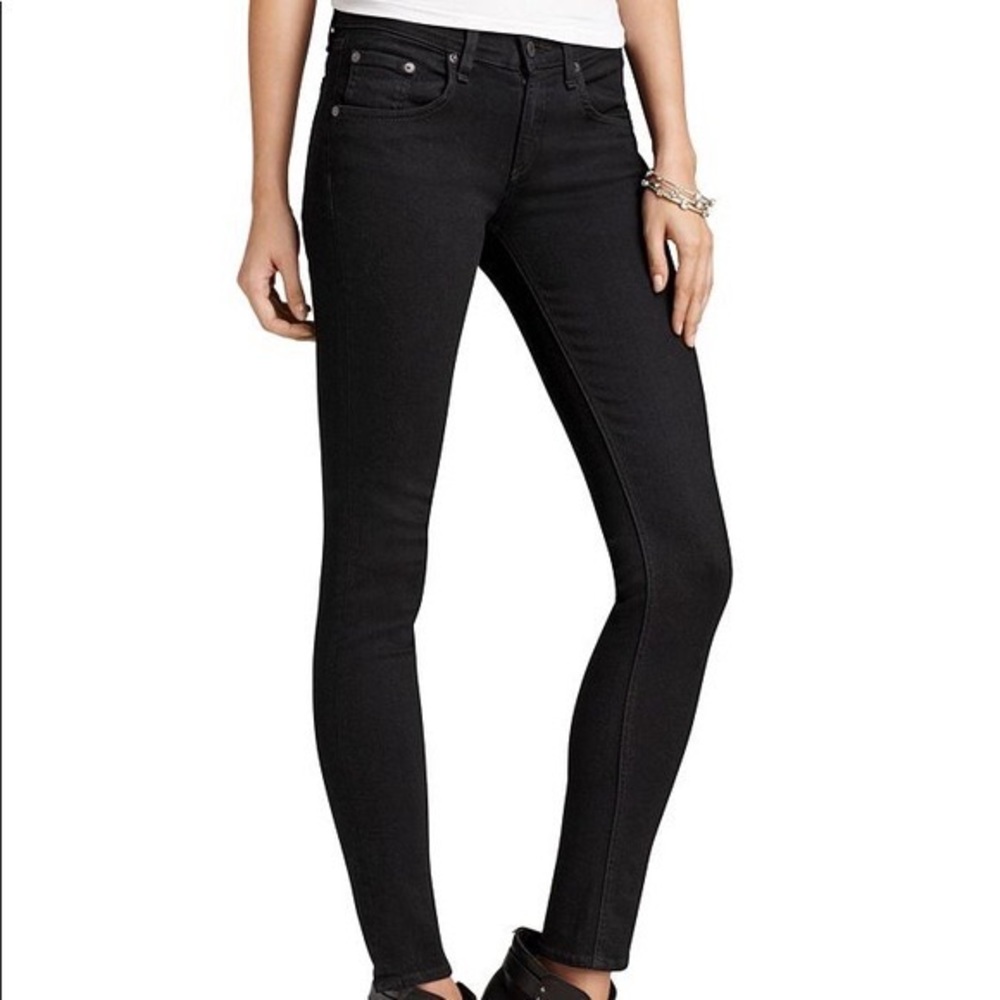 Rag & Bone Mid-Rise Skinny Jeans in Coal Black - Size 26